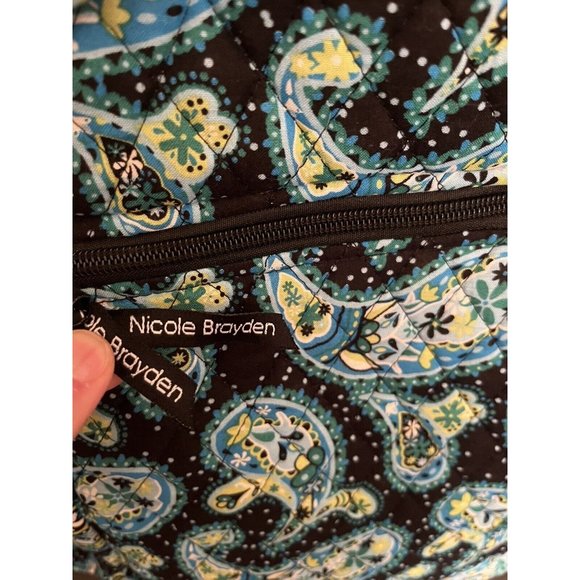 Nicole Brayden Quilted Backpack Blue Paisley EUC Approx 15x11x5 Inches - Picture 6 of 10
